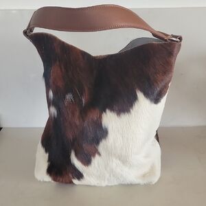 Brown and White Cowhide Women Bag